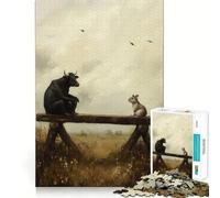 Puzzle 1000 pièces pour Adultes Taureau et Souris sur Banc,Assemblage Parfait,Jeu de réflexion Artistique,Cadeau,Jeu Lent,décoration Murale de Noël (50x75cm)