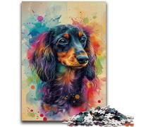 Puzzle 1000 pièces pour Adultes Teckel Aquarelle Aide Le Cerveau à exercer ; Jouets addictifs pour cultiver la Patience ; Convient aux Couples ; 50 x 75 cm