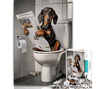 Puzzle 1000 pièces pour Adultes Teckel aux Toilettes, Jouet de Divertissement Familial avec Affiche et fiche de Questions-réponses (Taille 38x26cm)