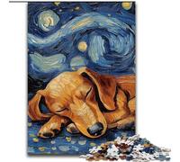 Puzzle 1000 pièces pour Adultes Teckel Ciel Nocturne en Bois, pour Noël et Le Nouvel an, Cadeau de Vacances 50x75cm Activité de Jeu familiale captivante