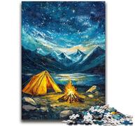 Puzzle 1000 pièces pour Adultes Tente sous Le Ciel Nocturne Anti-Stress Staycation Tuer Le Temps avec Affiche Assortie et Feuille de Questions 26x38cm