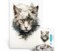 Puzzle 1000 pièces pour Adultes Tête de forêt de Lynx Réduction du Stress intéressante Renforcer l'amour Entre Les Couples 38x26cm