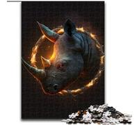 Puzzle 1000 pièces pour Adultes Tête de rhinocéros de feu Puzzle en Carton, pour Les Anniversaires, Les Vacances, Les décorations de fête Spatiale 1000 pièces(26x38cm)