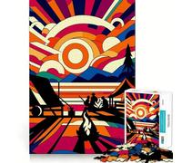Puzzle 1000 pièces pour Adultes,thème Camping Coucher de Soleil,WPAP Popart,Jeu de réflexion Amusant et Complexe, pour Noël (50x75cm)