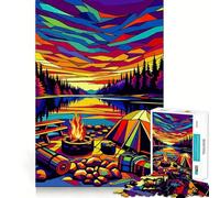 Puzzle 1000 pièces pour Adultes,thème Camping Coucher de Soleil,WPAP Popart,Jeu de réflexion Amusant et Complexe, pour Noël (50x75cm)