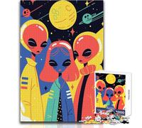 Puzzle 1000 pièces pour Adultes-Thème Frères et sœurs extraterrestres Mignons et colorés-Univers Spatial,Science-Fiction,Pop Art,Illustration Minimaliste-Jeu éducatif-Niveau de difficulté Difficile