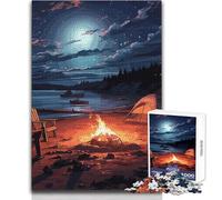Puzzle 1000 pièces pour Adultes - Thème:Plage et feu de Camp - Idéal pour se détendre et se Relaxer - Assemblage précis - Dimensions:50x75cm