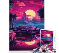 Puzzle 1000 pièces pour Adultes Thème rétro Miami Coucher de Soleil néon Jeu Antistress Idée Cadeau Père Noël Secret Jeu éducatif Un Vrai défi à relever Dimensions 38x26cm
