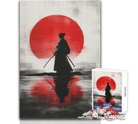 Puzzle 1000 pièces pour Adultes - Thème Samouraï - Lune Rouge Japonaise - Design élégant - Décoration Murale - Cadeau d'anniversaire - Dimensions : 50x75cm