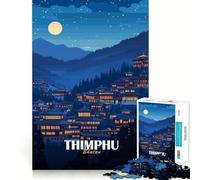 Puzzle 1000 pièces pour Adultes Thimphu, Bhoutan, Illustration de Paysage Nocturne, découpe précise, Art, Jeu de réflexion créatif, Loisirs, Jeu Amusant, Cadeau d'anniversaire (38x52cm)