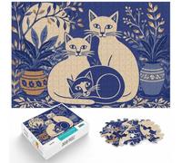 Puzzle 1000 pièces pour Adultes, Three Cats in Floral Frame | Pour partager des soirées d'hiver : ce puzzle adulte 1000 pièces se prête aux moments tranquilles entre les fêtes.