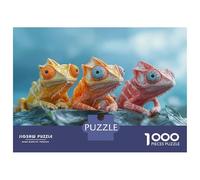 Puzzle 1000 Pièces pour Adultes Three Colorful Chameleons on A Leaf Puzzles pour Adultes Jeux Relaxants Anti-Stress Interaction Parent-Enfant 70x50cm/1000pcs