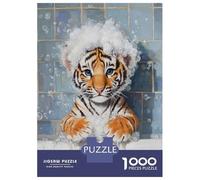 Puzzle 1000 Pièces pour Adultes Tiger Cub Bath Time Puzzle Casse-tête Jeu De Réflexion Cadeau pour Femmes Difficile Et Stimulant 70x50cm/1000pcs