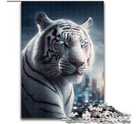 Puzzle 1000 pièces pour Adultes Tigre Blanc dans la Ville en Bois,ce Qui en Fait Un Excellent Cadeau pour s'amuser en Famille pour Les Adolescents et Les Loisirs en Famille,Cadeau de Noël Parfait