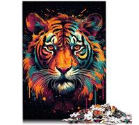 Puzzle 1000 pièces pour Adultes Tigre coloré en colère Jeu Stimulant Cadeaux 26 x 38 cm Cadeau d'anniversaire décoration Murale