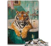 Puzzle 1000 pièces pour Adultes Tigre dans la Salle de Bain Jeu de réflexion Jeu éducatif pour Anniversaire, Noël pour Les 14 Ans 26x38cm