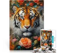 Puzzle 1000 pièces pour Adultes Tigre dans Une roseraie Fait de Papier，Convient aux 14 Ans et Plus Œuvre d'art Décoration Murale Cadeaux Uniques pour Anniversaire et Noël。Taille：26x38cm