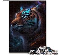 Puzzle 1000 pièces pour Adultes Tigre de l'espace en Bois, idéal pour Les Anniversaires, Noël et Halloween, 50x75cm, décoration Artistique à Faire soi-même, Cadeau d'anniversaire idéal.