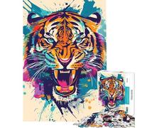 Puzzle 1000 pièces pour Adultes Tigre Graffiti féroce Décoration Murale Cadeau d'anniversaire Unique (Dimensions 38x52cm)