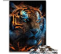 Puzzle 1000 pièces pour Adultes Tigre néon en Bois, idéal pour Les Anniversaires, Noël et Halloween, 50x75cm, décoration Artistique à Faire soi-même, Cadeau d'anniversaire idéal.