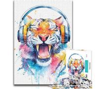 Puzzle 1000 pièces pour Adultes Tigre Portant Un Casque Puzzle 1000 pièces Difficile Décoration Murale Artistique et idée Cadeau d'anniversaire pour Amis Bureau à Domicile 38x26cm