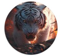 Puzzle 1000 pièces pour Adultes Tigres de Lave Blancs, Puzzle Rond en Carton pour s'amuser en Famille, idéal pour Les Vacances et Les soirées de Jeux interactives (Taille 67,5 x 67,5 cm)