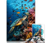 Puzzle 1000 pièces pour Adultes Tortue dans l'océan, Jouets éducatifs et éducatifs pour la Famille, renforce l'amour Entre Les Couples 38x26cm