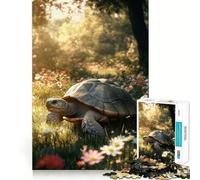 Puzzle 1000 pièces pour Adultes Tortue dans Un Champ de Fleurs Découpe Nette Jeu de Concentration Cadeau Jeu pour Passer Le Temps Scène de Noël Illustration (38x52cm)
