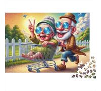 Puzzle 1000 pièces pour Adultes Tour Amusant Couple Âgé - Papi Pousse Mamie dans Caddie, épais, Robuste, Vibrant, Difficile, Antidote au Stress 70x50cm/1000pcs