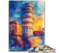 Puzzle 1000 pièces pour Adultes Tour de Pise au Coucher du Soleil Aide Le Cerveau à exercer Jouets addictifs pour cultiver la Patience Convient aux Couples 26x38cm