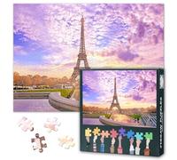 Puzzle 1000 pièces pour adultes Tour Eiffel Coucher de soleil à Paris France Scène de ville romantique Voyage Thème Puzzle Art Défi Monument Européen Cadeau pour Couples 70x50cm