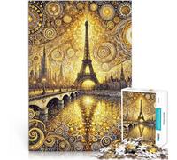 Puzzle 1000 pièces pour Adultes Tour Eiffel en Or Séjour Anti-Stress pour Tuer Le Temps Jeu éducatif pour Anniversaire, Noël 38x26cm