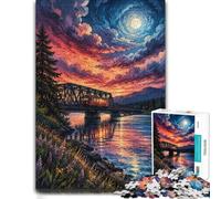 Puzzle 1000 pièces pour Adultes, Train on Bridge Under Swirling Sky | Pour une activité qui demande de la patience : ce puzzle 1000 pièces adulte offre une pause loin des écrans.