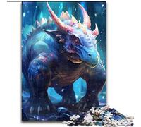 Puzzle 1000 pièces pour Adultes Tricératops Bleu en Bois, pour Les 14 Ans et Plus 50x75cm. Activité de Jeu familiale captivante.