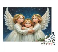 Puzzle 1000 pièces pour Adultes Trio d'anges de Noël Anges Enlacent Pomme Premium Épais Solide Vibrant Défiant Soulagement du Stress Jeu Familial 52x38cm/1000pcs
