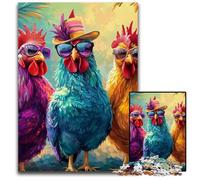 Puzzle 1000 pièces pour Adultes Trois Beaux coqs Puzzles en Bois Jeux éducatifs, avec Affiche et fiche de Questions-réponses pour Les 14 Ans et Plus 50x75cm
