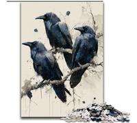 Puzzle 1000 pièces pour Adultes Trois Corbeaux Noirs en Bois Interaction familiale et défi cérébral, défi d'activité familiale Taille 50X75CM