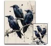 Puzzle 1000 pièces pour Adultes Trois Corbeaux Noirs Puzzle en Bois Difficile et Stimulant, Superbes Cadeaux et Jouets pour Les 14 Ans 50x75cm