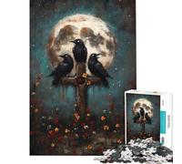 Puzzle 1000 pièces pour Adultes Trois Corbeaux sur Une Croix avec la Lune Décoration Murale Jouet Cadeau pour Les Amis et la Famille (38x52cm)