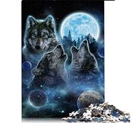 Puzzle 1000 Pièces pour Adultes Trois Loups et Pleine Lune Puzzles pour Puzzles en Bois Jouet Jeu Intellectuel (Taille 50x75cm)