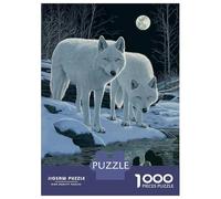 Puzzle 1000 Pièces pour Adultes Two White Wolves Under Moonlight Puzzle Adulte Jeux De Société en Famille Vacances À La Maison Passer Le Temps Cadeau d'anniversaire, Cadeaux, 38x26cm/1000pcs