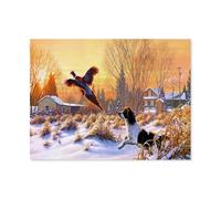 Puzzle 1000 Pièces pour Adultes，Un Chien Chasse Le Faisan dans la Neige，Loisirs Jouets pour Enfants Décoration De La Maison Cadeaux d'art（50x70cm）-O77