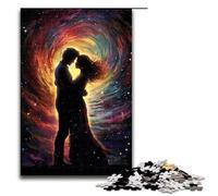 Puzzle 1000 pièces pour Adultes : Un Couple se Trouve dans Un Vortex Lumineux. Puzzle Familial Amusant avec Affiche Assortie et Feuille de questionsréponses 75 x 50 cm.