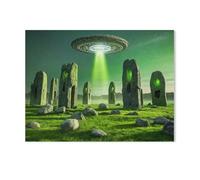 Puzzle 1000 Pièces pour Adultes，Un OVNI érige des Cercles de Pierres，Ensembles De Puzzle De Défi Cérébral pour Enfants, Jeux Éducatifs pour Enfants, Cadeau De Divertissement（50x70cm）-AF14