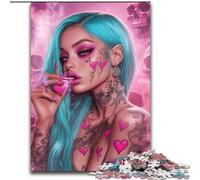 Puzzle 1000 pièces pour Adultes, Une Belle Fille tatouée Un défi à relever, mais Amusant et Humoristique Cadeau d'anniversaire, décoration Murale, 50x75cm
