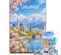 Puzzle 1000 pièces pour Adultes, Urumqi Cityscape with Cherry Blossoms | Pour une activité qui demande de la patience : ce puzzle adulte 1000 pièces peut se faire seul ou se partager.
