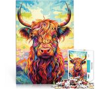 Puzzle 1000 pièces pour Adultes Vache colorée des Highlands Jeu Familial Anti-Stress Défi Difficile décoration Murale 38x52cm