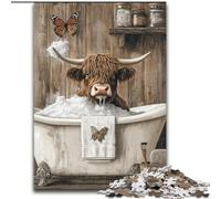 Puzzle 1000 pièces pour Adultes Vache des Highlands dans la Salle de Bain Puzzle 1000 pièces Cadeaux Impossible Éducatif Décoration de la Maison Jeux et Cadeaux (Taille 26x38cm)