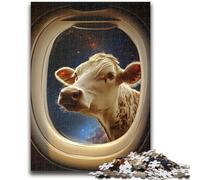 Puzzle 1000 pièces pour Adultes Vache Devant la fenêtre de l'avion, Jeu Stimulant, décoration Murale, Cadeaux d'anniversaire et de Noël Uniques (75x50cm)