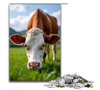 Puzzle 1000 pièces pour Adultes : Vache Mangeant de l'herbe Puzzle Familial Amusant avec Affiche et fiche de Questions-réponses Assorties (75 x 50 cm)